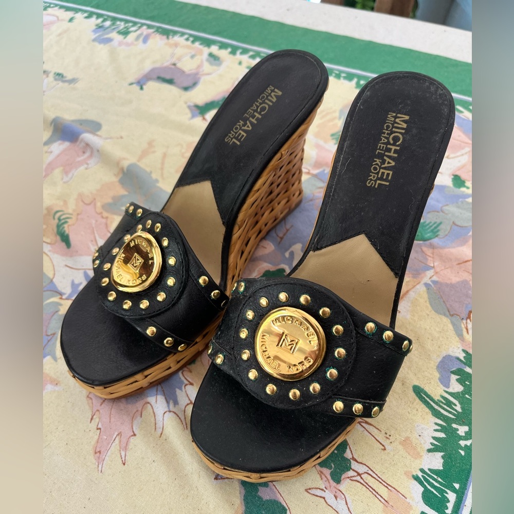 Michael Kors studded wicker wedges